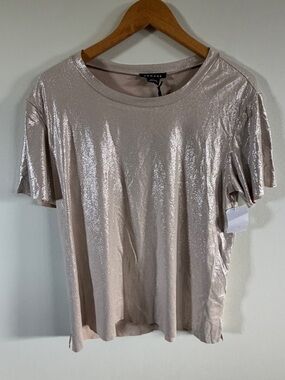 Trouve Metallic Short-Sleeve Crewneck Tee  Silver Champagne large new